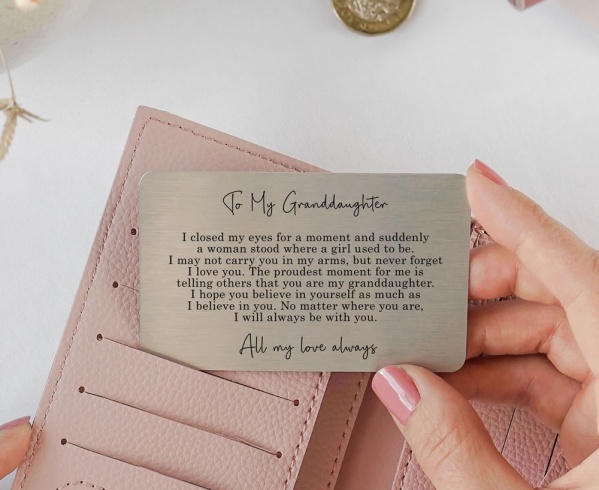 To My Granddaughter Sentimental Poem Metal Wallet Card